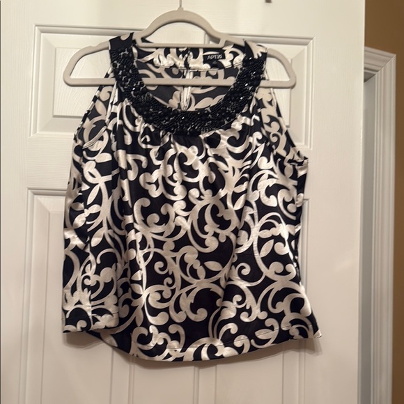 Apt. 9 Embellished Black and White Sleeveless Blouse - Picture 1 of 3